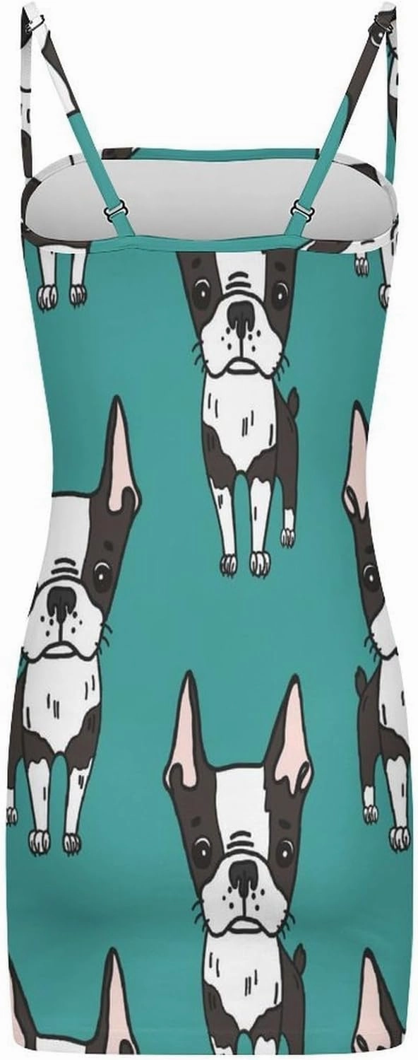 Cute Boston Terrier Women's Mini Dress Sleeveless Spaghetti Straps Dresses Tube Club Party