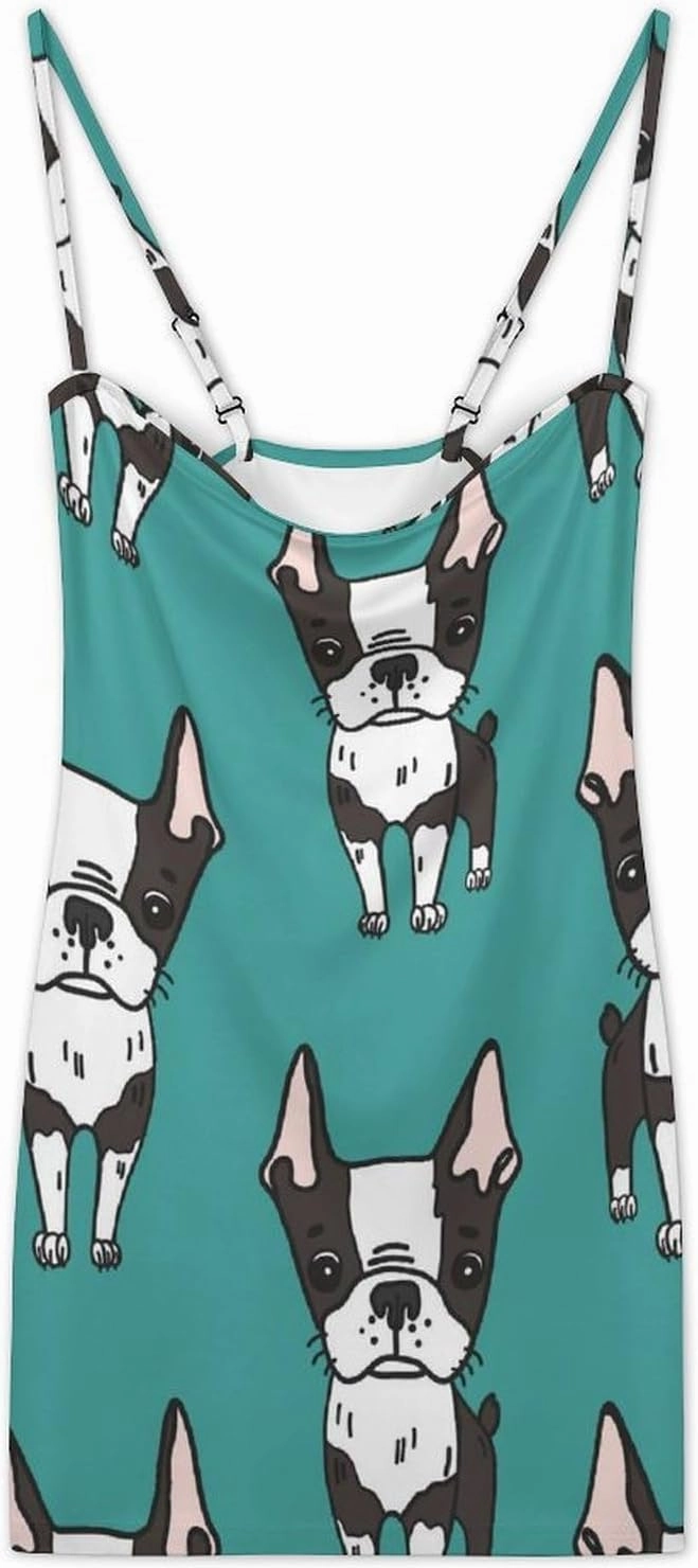 Cute Boston Terrier Women's Mini Dress Sleeveless Spaghetti Straps Dresses Tube Club Party