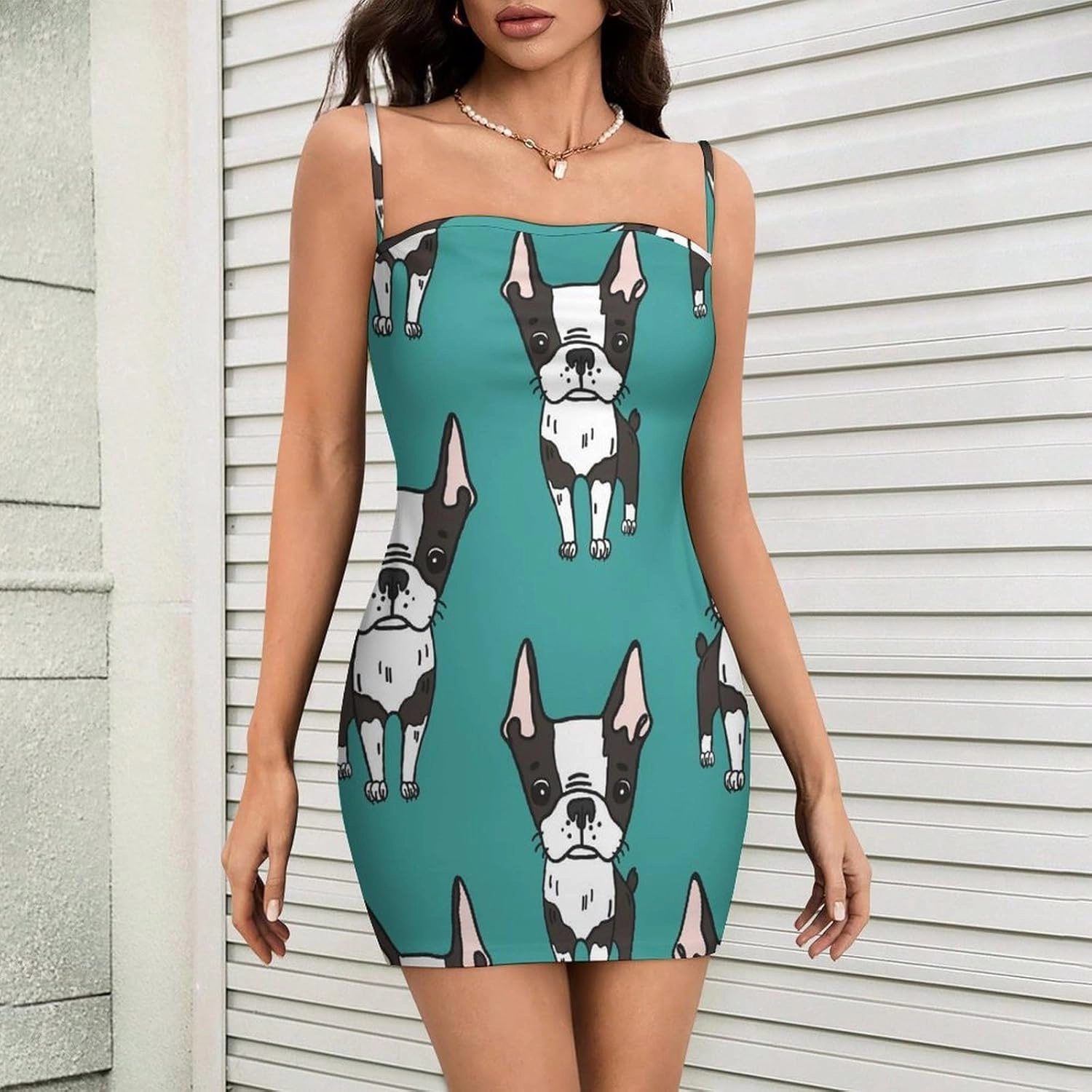 Cute Boston Terrier Women's Mini Dress Sleeveless Spaghetti Straps Dresses Tube Club Party