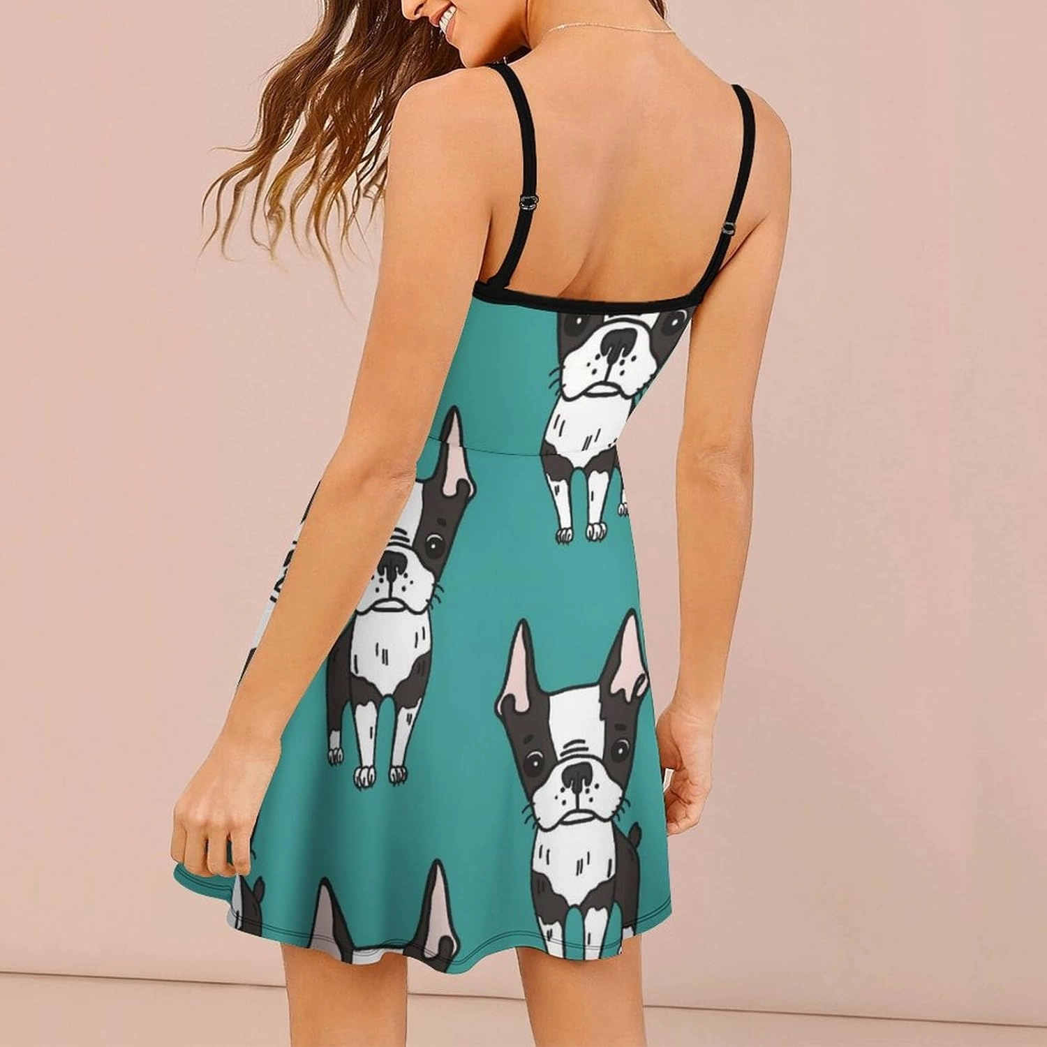 Cute Boston Terrier Women's Sleeveless Mini Dress Slip Tank Swing Sundress Party Club