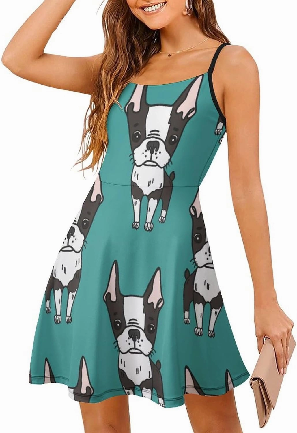 Cute Boston Terrier Women's Sleeveless Mini Dress Slip Tank Swing Sundress Party Club