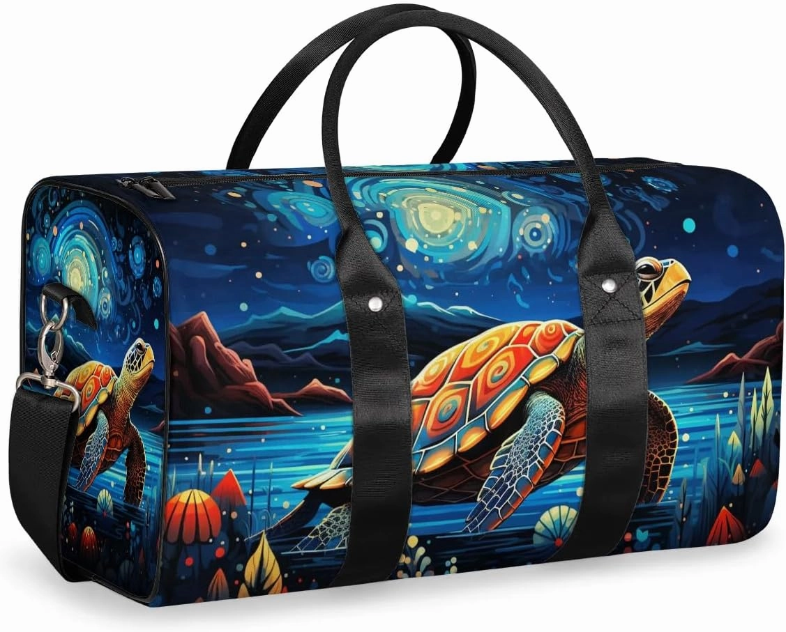 Cute Turtle Print Travel Duffel Bag for Women Men Waterproof Foldable Overnight Weekender Bag Large Capacity Sports Gym Bag