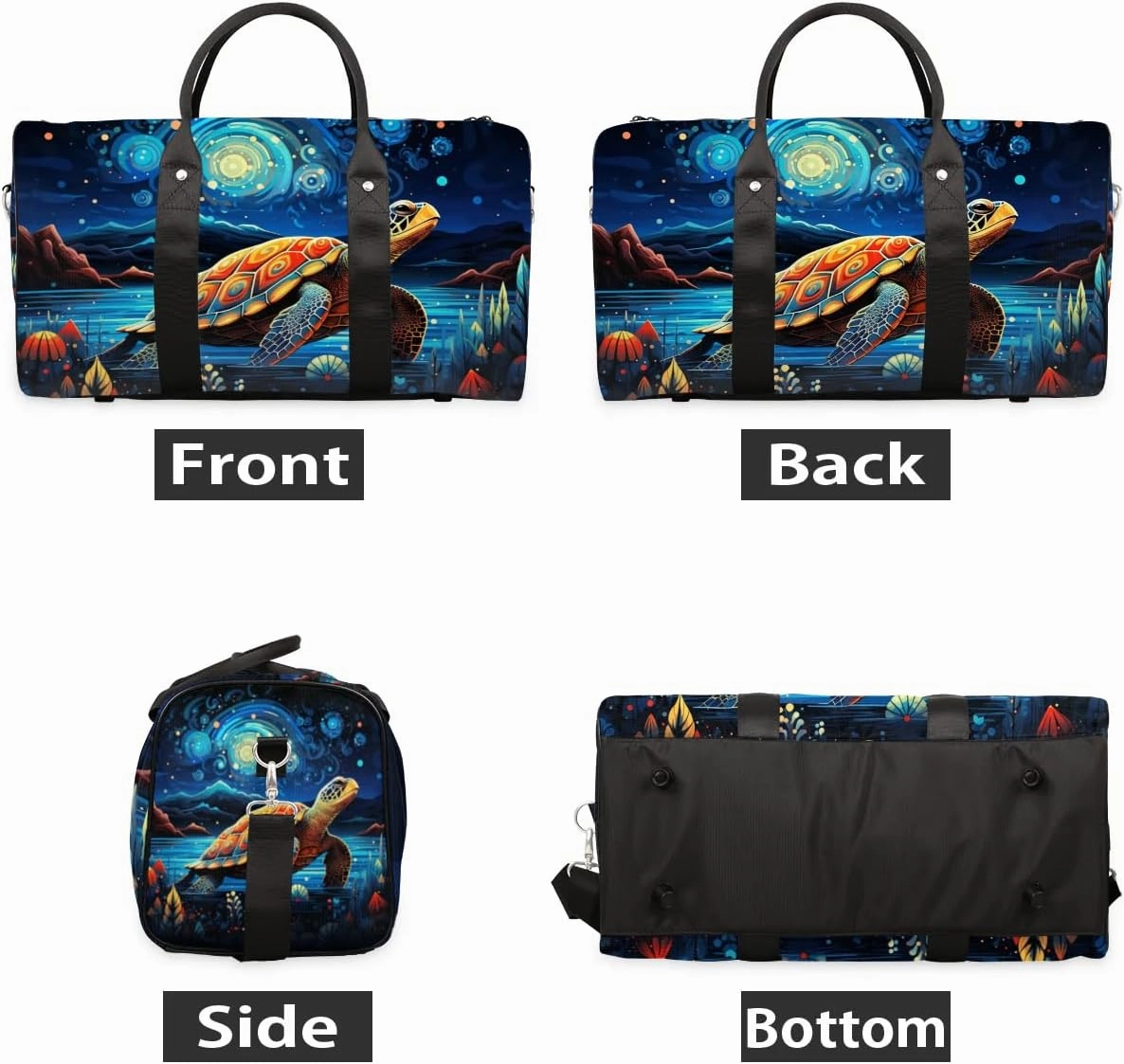 Cute Turtle Print Travel Duffel Bag for Women Men Waterproof Foldable Overnight Weekender Bag Large Capacity Sports Gym Bag