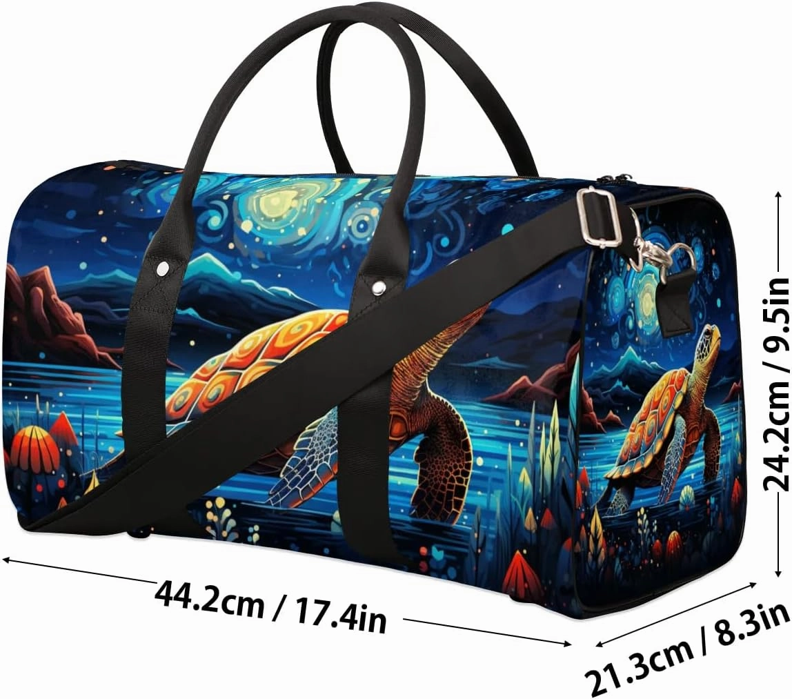 Cute Turtle Print Travel Duffel Bag for Women Men Waterproof Foldable Overnight Weekender Bag Large Capacity Sports Gym Bag