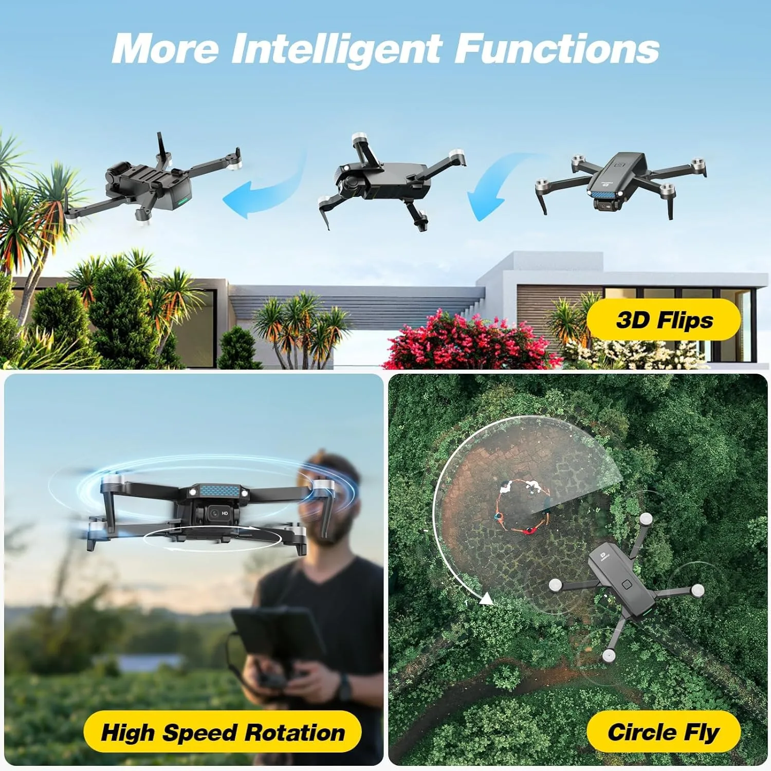 DEERC Drone with Camera 1080P, D20S FPV Mini Drones for Kids Adults Beginner; Foldable RC Quadcopter with Brushless Motor, 2 Batteries, Altitude Hold, Optical Flow, 3D Flips, Toy Gifts for Boys Girls