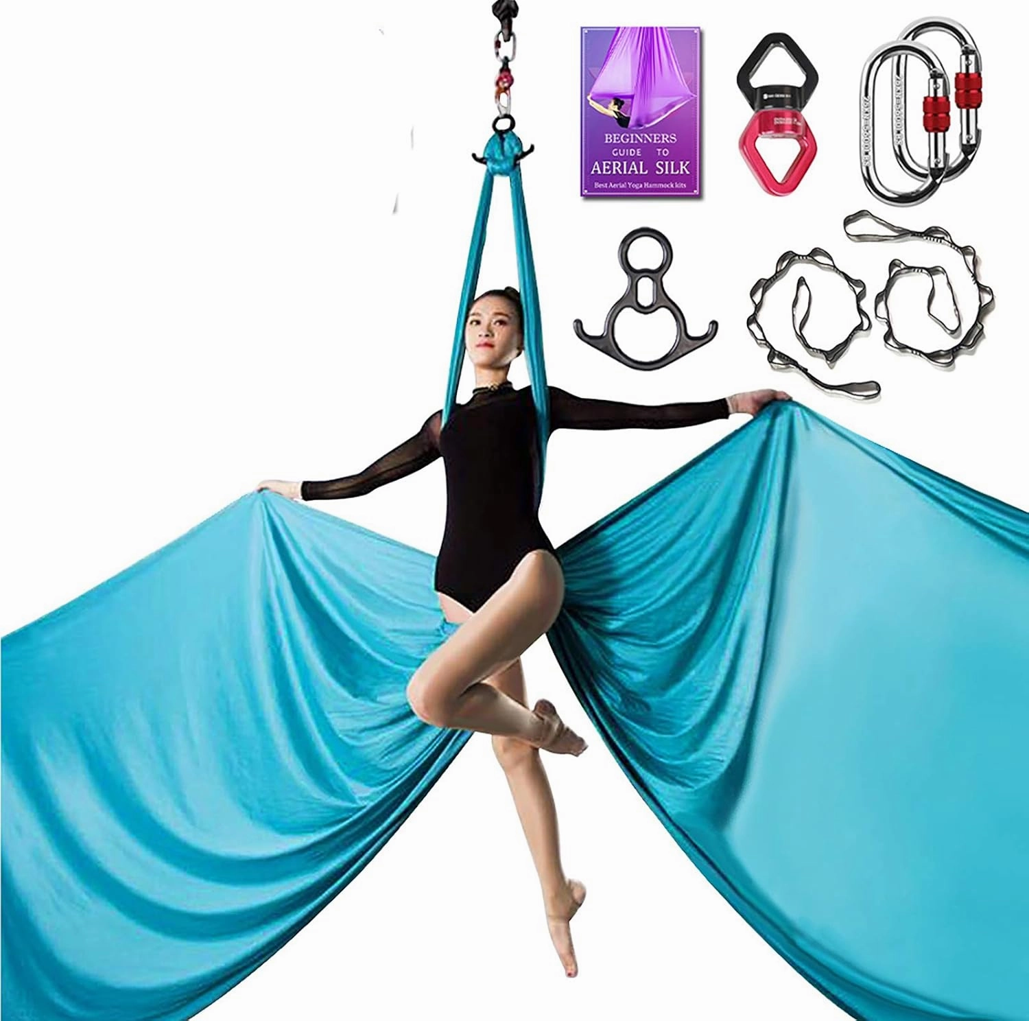 Deluxe Aerial Silks Equipment Set - 11 Yards Aerial Yoga Hammock Swing for Acrobatic, Circus Arts, Dance (L:10m W:2.8m)