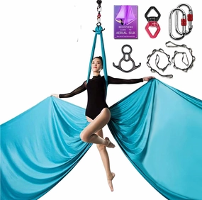 Deluxe Aerial Silks Equipment Set - 11 Yards Aerial Yoga Hammock Swing for Acrobatic, Circus Arts, Dance (L:10m W:2.8m)