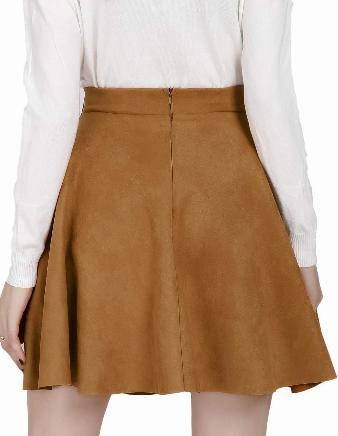 DIASHINY Faux Suede Mini Skirt for Women A Line Skater Belt Tie High Waist Flared Stretch Skirts