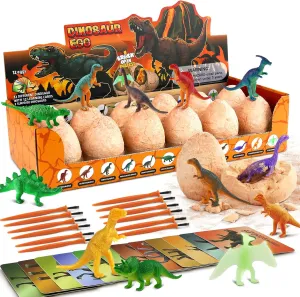 Dino Eggs Excavation Dig Kit-12 Unique Dinosaur Eggs with Educational Learning Cards -Easter Eggs STEM Science Activities - Educational Toy Gift for Kids Boys Girls Age 3 