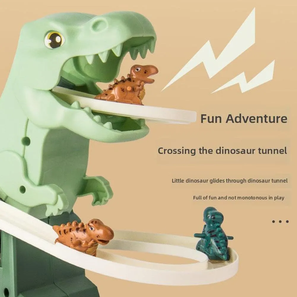 Dinosaur Climbing Slide Music Toy,Electric Race Track Game Fun Slide Roller Coaster Toy,Track Slide Toys with Light and Music Playsets for Children's Birthday Gifts (Green,3pcs)