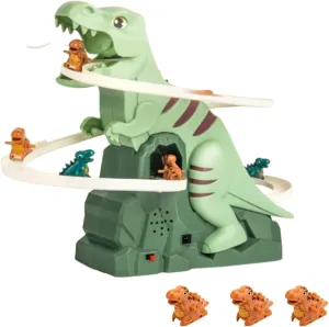 Dinosaur Climbing Slide Music Toy,Electric Race Track Game Fun Slide Roller Coaster Toy,Track Slide Toys with Light and Music Playsets for Children's Birthday Gifts (Green,3pcs)