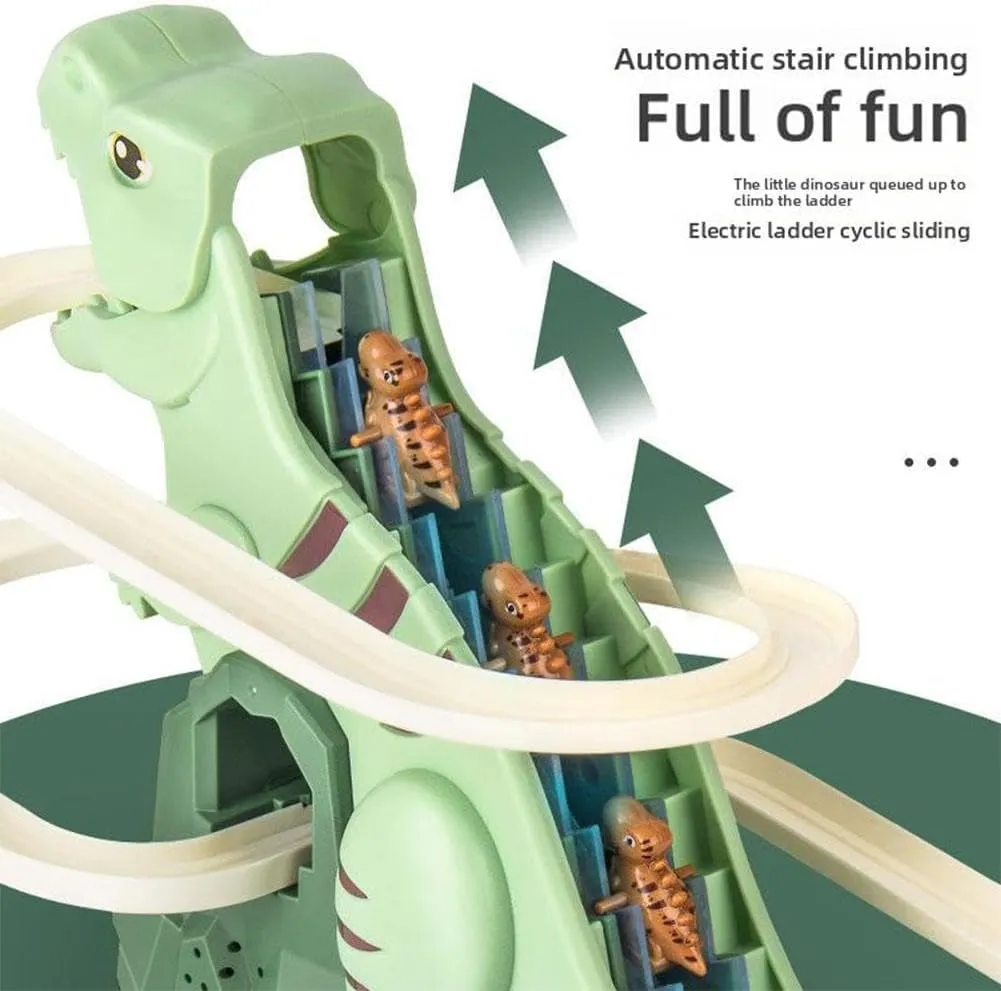 Dinosaur Climbing Slide Music Toy,Electric Race Track Game Fun Slide Roller Coaster Toy,Track Slide Toys with Light and Music Playsets for Children's Birthday Gifts (Green,3pcs)