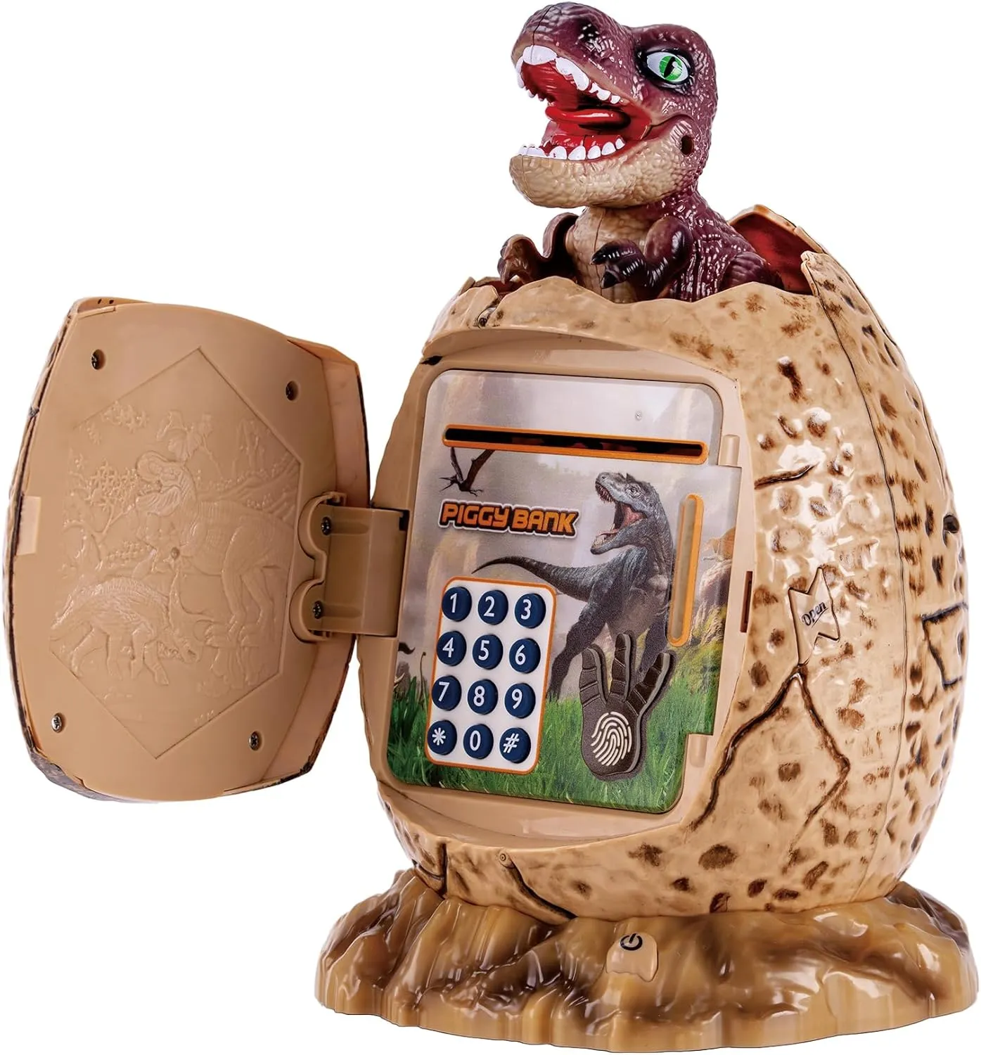 Dinosaur Egg ATM Piggy Bank for Boys,Kids Electronic Password Mini Safe for Real Money,Great Dino Decor Toys Gifts for Christmas Birthday Easter (Brown)