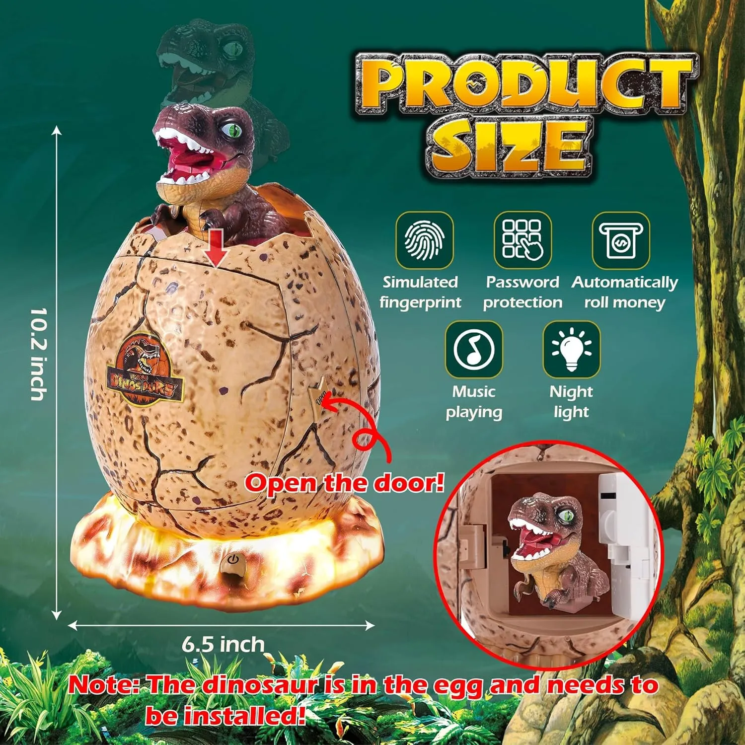 Dinosaur Egg ATM Piggy Bank for Boys,Kids Electronic Password Mini Safe for Real Money,Great Dino Decor Toys Gifts for Christmas Birthday Easter (Brown)