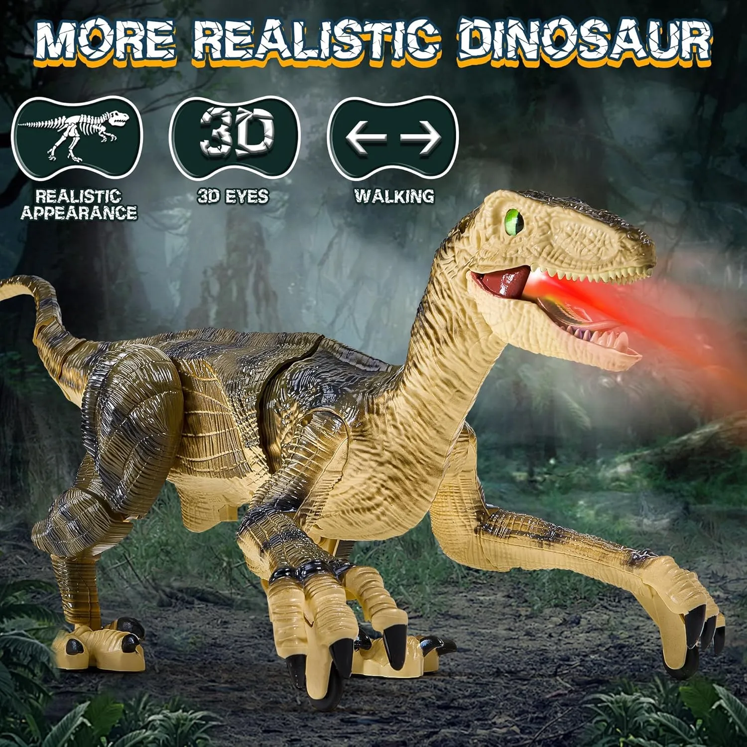 Dinosaur Toys for Kids 3-5-7 with Stickers, Remote Control Dinosaur Toys with 3D Eyes, Shaking Head, Roaring Sounds, Demo Function, Realistic Jurassic Toy for 3 4 5 6 7 8 Year Old Boys Gifts (Brown)