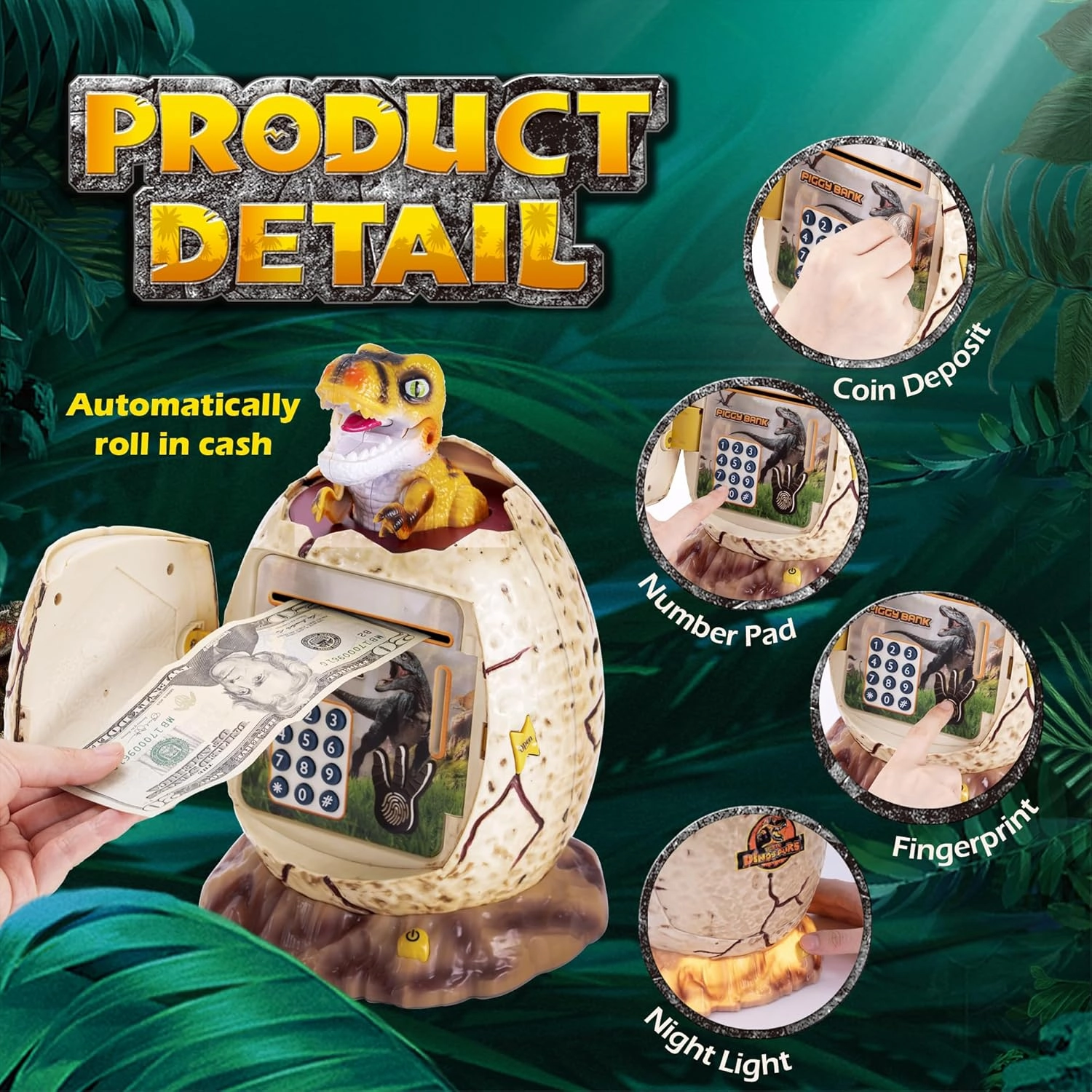 Dinosaur Egg ATM Piggy Bank for Boys,Kids Electronic Password Mini Safe for Real Money,Great Dino Decor Toys Gifts for Christmas Birthday Easter(White)
