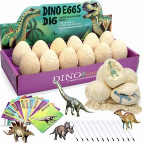 Dinosaur Eggs Dig Kit for Kids - 12 Eggs with Surprise Dinosaurs Inside - STEM Science Archaeology Educational Toys - Easter Christmas Digging Gift for 3 4 5 6 7 8 9 10 11 12 Year Old Boys Girls