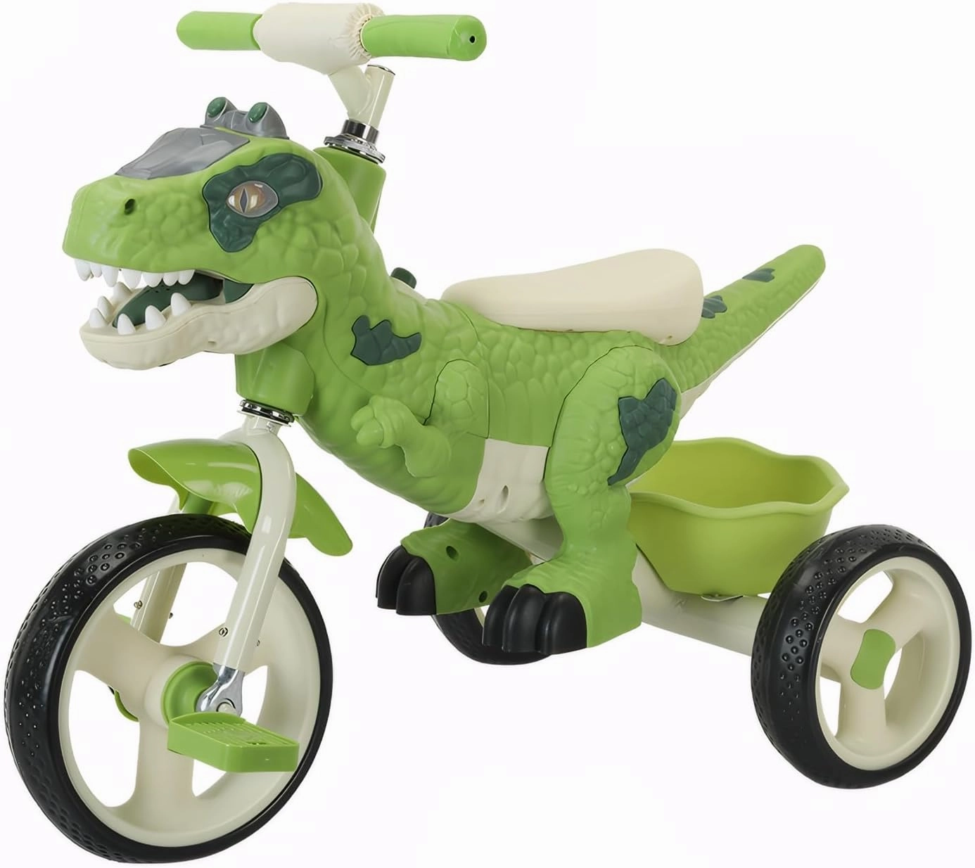 Dinosaur Kids Tricycle for Rider- Toddlers Kid Trike Bike Big Wheel with Music, Storage Basket,Indoor/Outdoor Preschool Daycare Kids Bike,Best Gift for 2-7 Year Old Girls & Boys (Green)