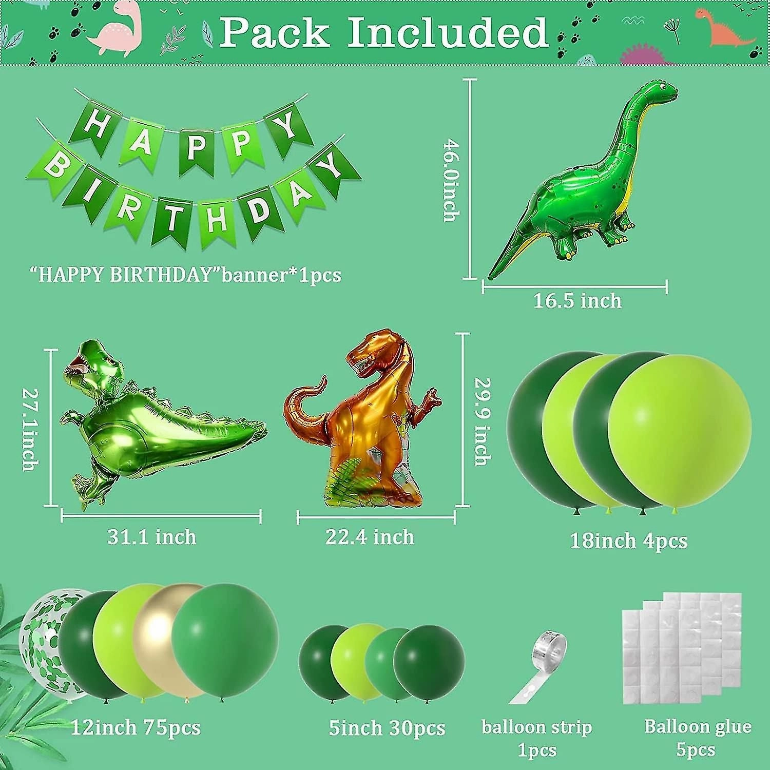 Dinosaur Party Balloon Garland Kit-119pcs Jurassic World Three Rex Balloon Kit