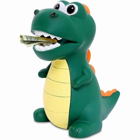 Dinosaur Piggy Bank for Kids, Creative Dinosaur Shape Piggy Bank, Safe PVC Material, Room Decoration/Gift/Toy for Boys & Girls (Green Stand)