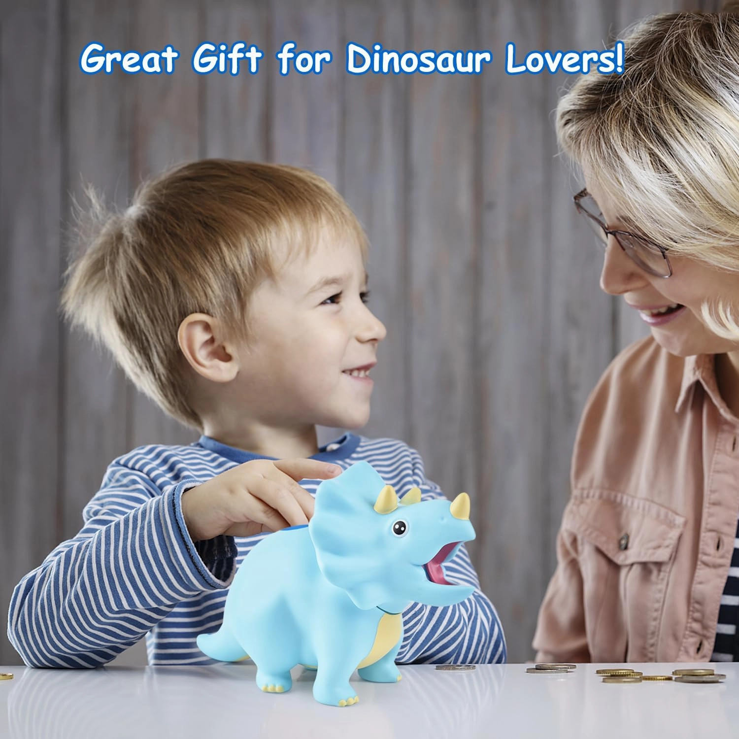 Dinosaur Piggy Bank for Kids, Unbreakable Plastic Money Coin Bank for Boys and Girls, Great Gifts for Birthday, Easter, Christmas (Blue)