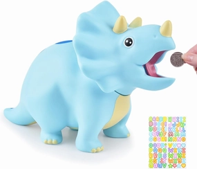 Dinosaur Piggy Bank for Kids, Unbreakable Plastic Money Coin Bank for Boys and Girls, Great Gifts for Birthday, Easter, Christmas (Blue)