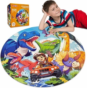 Dinosaur Puzzles for Kids Ages 4-6 5-8 8-10, 70 Piece Round Large Jigsaw Kids Puzzles with Dinosaur World, Educational Floor Puzzles Toy for Boys Girls 3 4 5 6 7 8 9 10