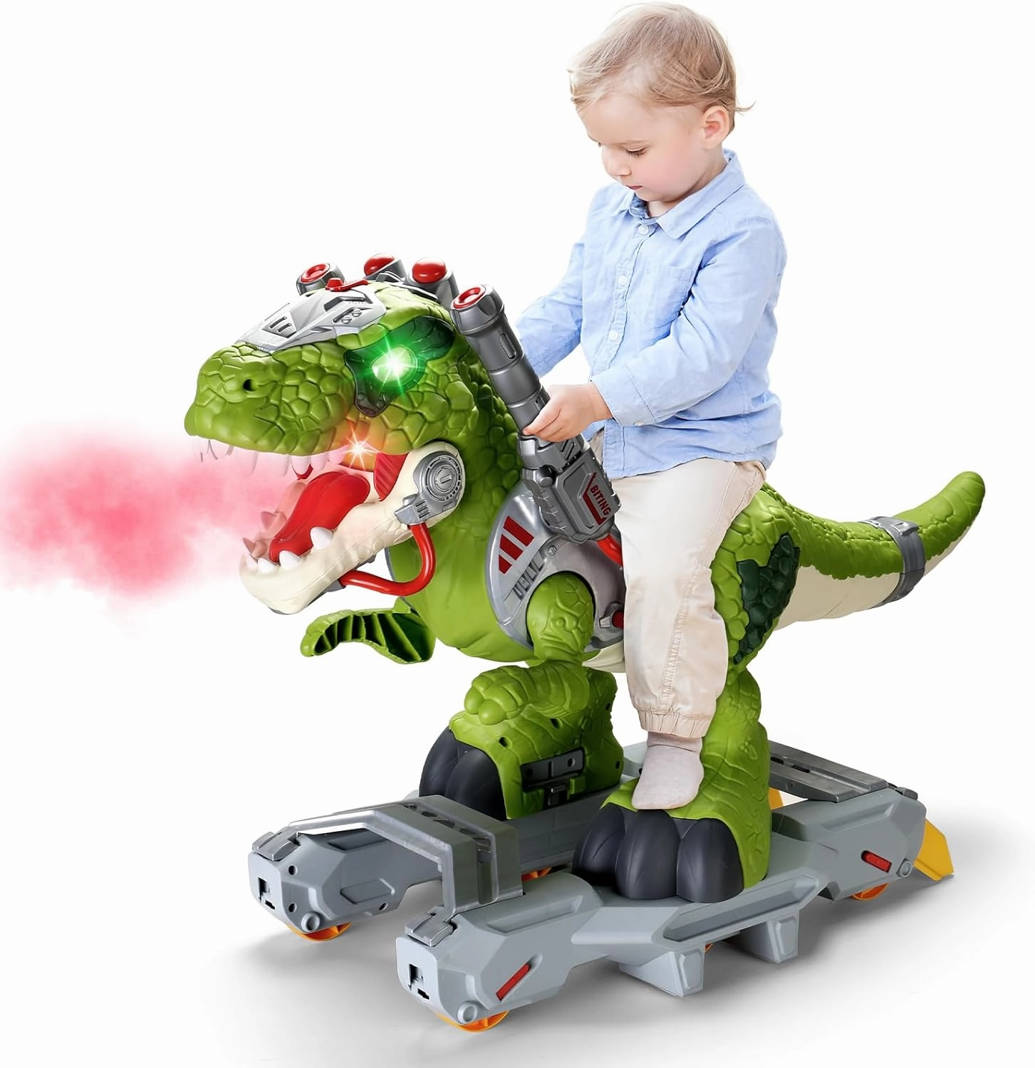 Dinosaur Ride On Toy Cars for Kids, Toddler Electric Ride On Toys with Music, Light & Smoke, Preschool Kids Scooter Foot-to-Floor Walker, Ride on Toy Indoor Outdoor