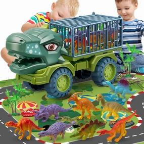 Dinosaur Truck Toys for Kids 3-5, Tyrannosaurus Transport Vehicle Carrier Car with 8 Dino Figures, Dinosaur Playset Toys for 3-10 Years Old Boys & Girls Kids Birthday Gifts