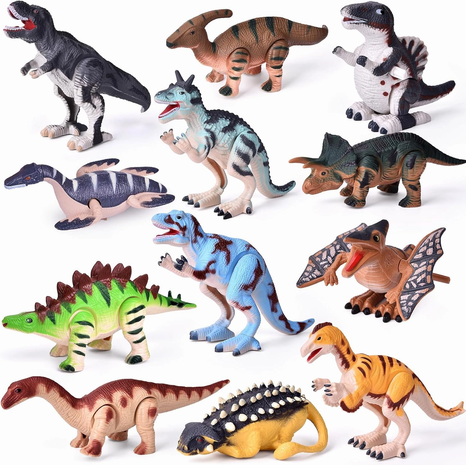 Dinosaur Wind Up Toys, 12 PCS Dino Toys for Birthday Gifts Bulk Flip Walking Jumping Clockwork,Dinosaur Theme Party Favors,Kids Prizes,Treasure Box Toys,Dinosaur Toys for Kids 3-6