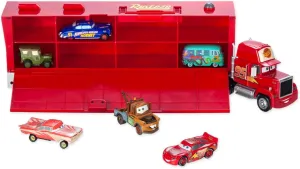 Disney Store Official Lightning McQueen Mack Hauler Toy Truck with 6 Pull-Back Toy Cars - Includes Lightning McQueen, Disney Cars Toys, Light-Up Features and Customizable Sticker Sheets