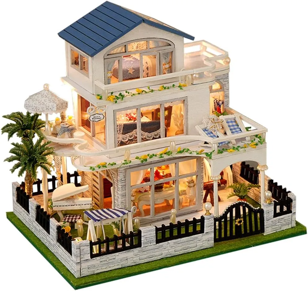 DIY Mini Dollhouse Kit Wooden Doll House with LED Lights Handmade Shop Room Miniature Dolls House Kit,Creative Craft Home Decor Gift for Holiday