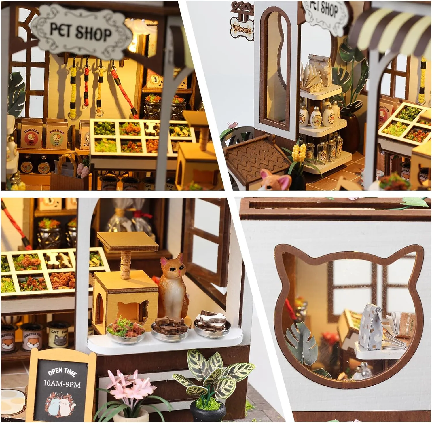 DIY Miniature House Kit,Pet Shop Dollhouse with Furniture & LED,Adults Teens Mini Diorama House Building Kit,3D Wooden Crafts Tiny House Model,Xmas Birthday Gifts Home Table Decor,Fun for Self Time