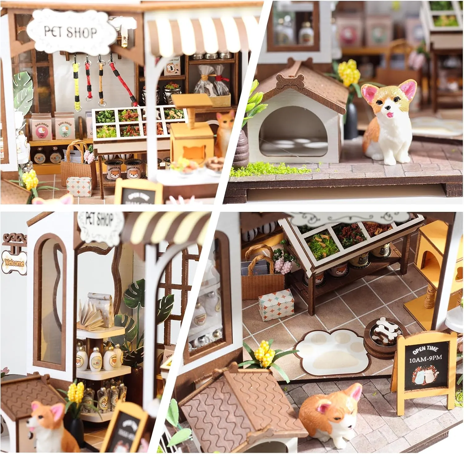 DIY Miniature House Kit,Pet Shop Dollhouse with Furniture & LED,Adults Teens Mini Diorama House Building Kit,3D Wooden Crafts Tiny House Model,Xmas Birthday Gifts Home Table Decor,Fun for Self Time