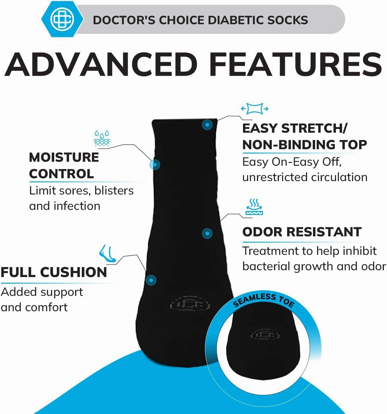 Doctor's Choice Diabetic Socks for Men, Seamless Socks with Non Binding Top, 4 Pairs, Large 9-12 & X-Large 13-15