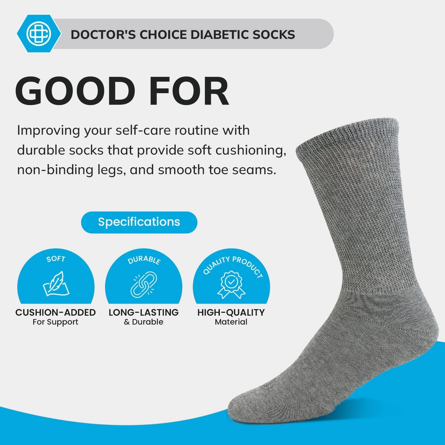 Doctor's Choice Men's & Women's Diabetic Socks, No Show, 4 Pairs, Multiple Sizes