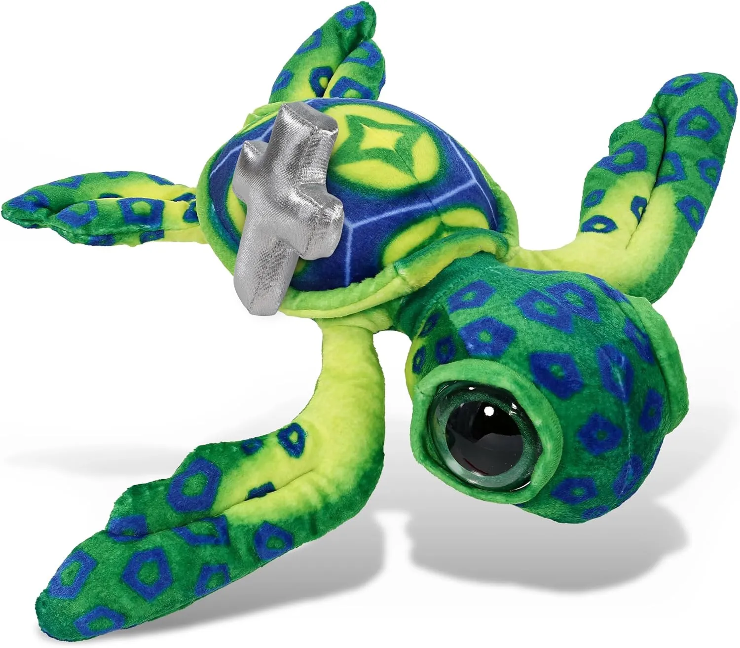 DolliBu Green Sea Turtle Stuffed Animal with Silver Cross and Personalization - Religious Baptism Gifts for Boys and Girls, Dedication Christening Gifts Plush Prayer Toy Healing Teddy Bear - 10 Inches