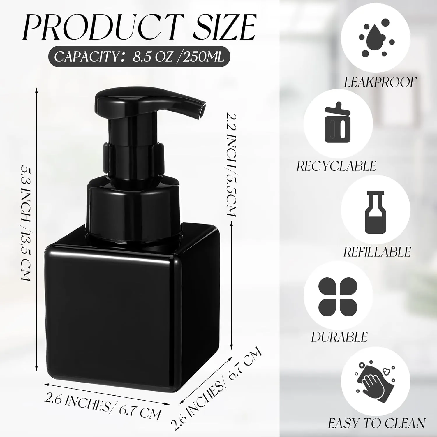 Domensi 24 Pcs Foam Pump Bottle Foaming Soap Dispenser Empty Travel Foaming Dispenser 8.5 oz Refillable Hand Soap Plastic Pump Bottle Travel Clear Container for Bathroom Vanities (Whole Black)