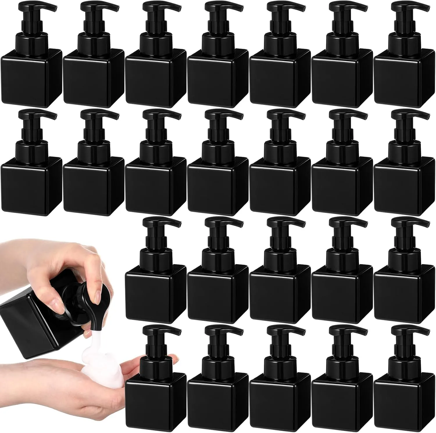 Domensi 24 Pcs Foam Pump Bottle Foaming Soap Dispenser Empty Travel Foaming Dispenser 8.5 oz Refillable Hand Soap Plastic Pump Bottle Travel Clear Container for Bathroom Vanities (Whole Black)