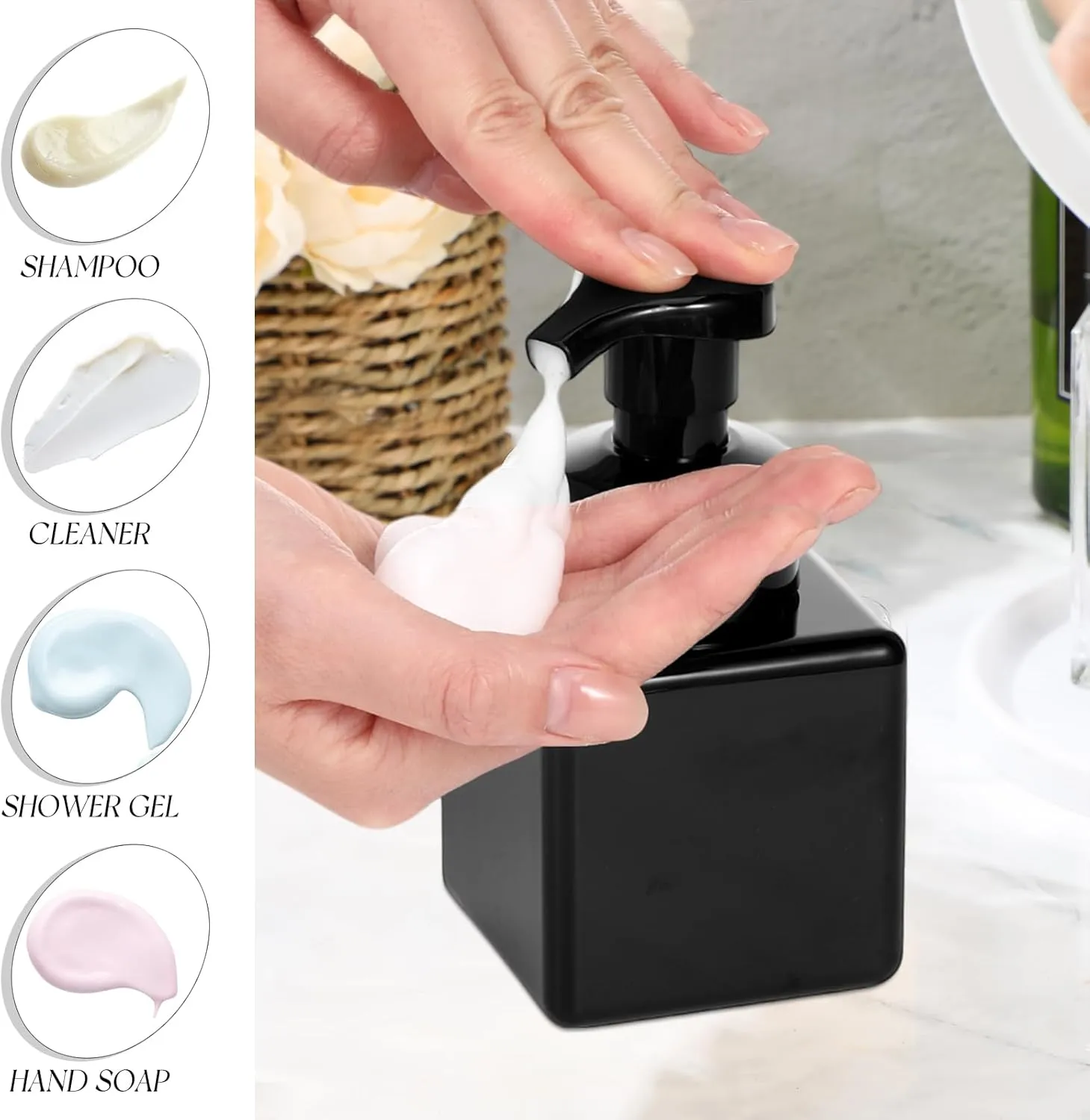 Domensi 24 Pcs Foam Pump Bottle Foaming Soap Dispenser Empty Travel Foaming Dispenser 8.5 oz Refillable Hand Soap Plastic Pump Bottle Travel Clear Container for Bathroom Vanities (Whole Black)