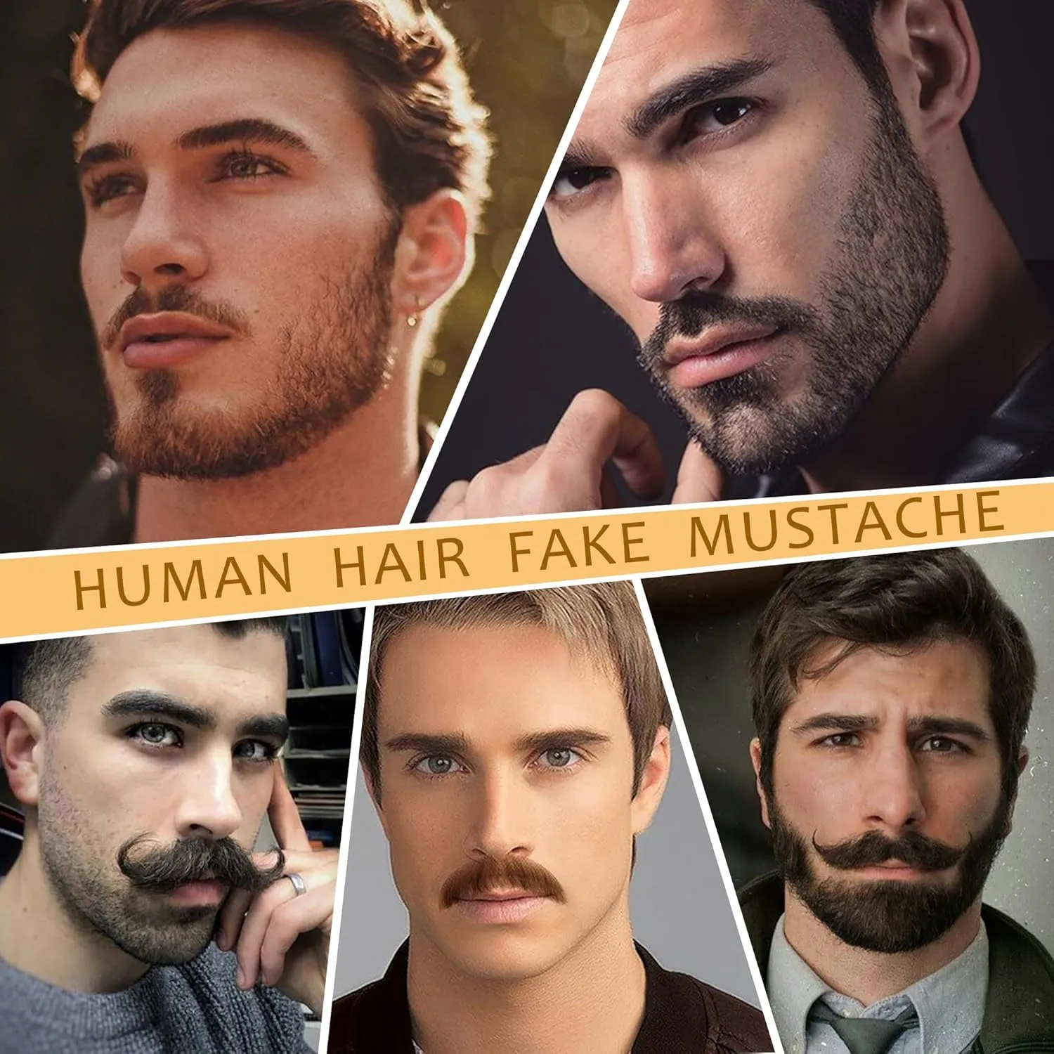 doremi Fake Beard Fake Goatee Realistic Beard Fake Goatee 100% Human Hair Beard with Adhesive Lace Beard for Christmas Halloween Cosplay Party