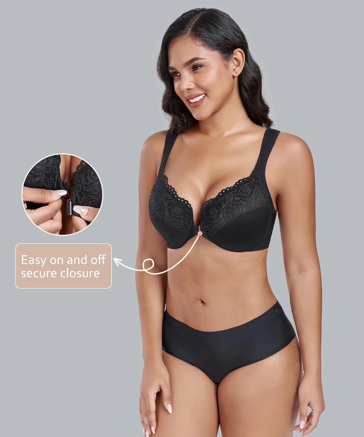 DotVol Women's Plus Size Front Closure U-Back Underwire Wide Strap Everyday Bra