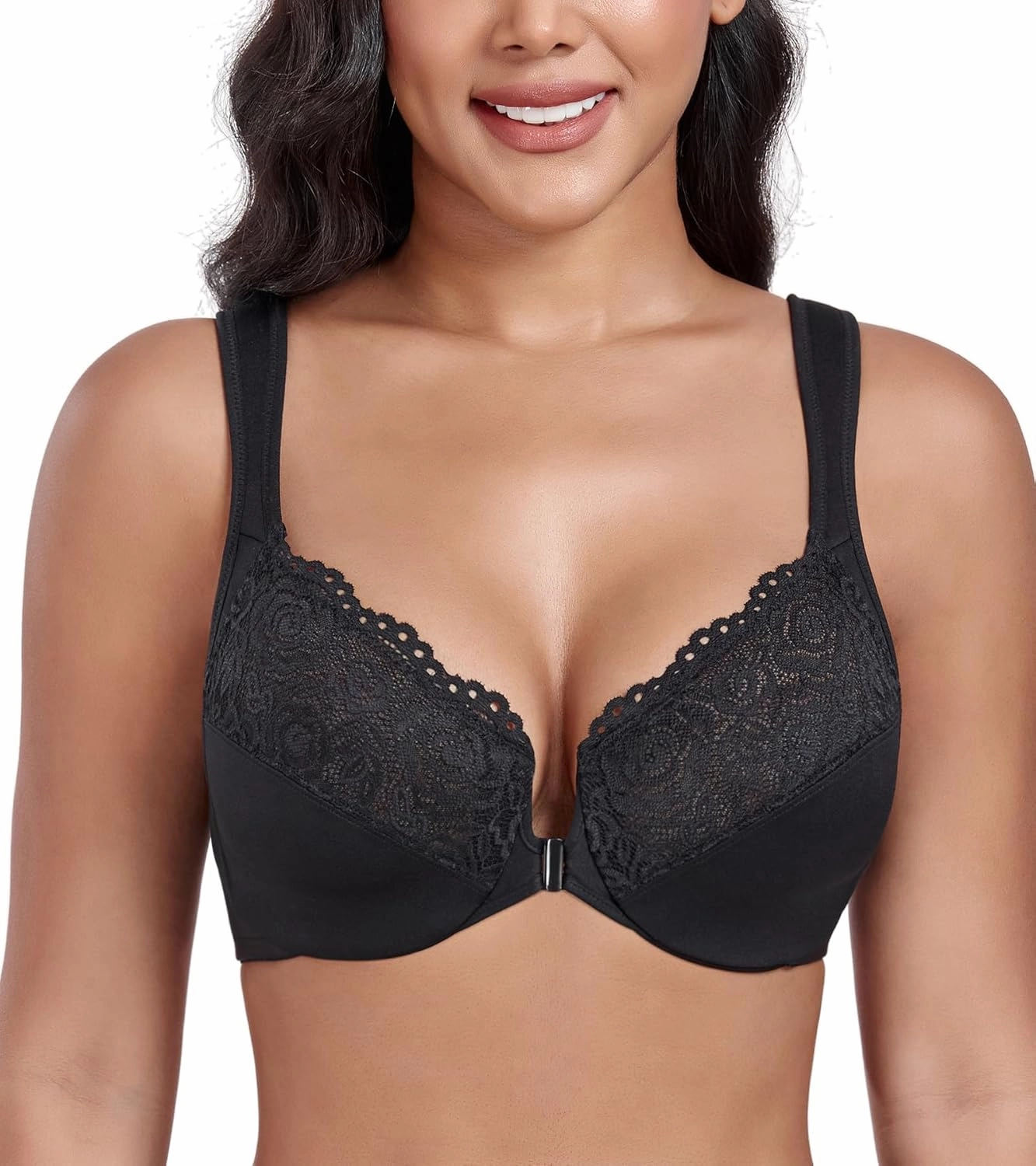 DotVol Women's Plus Size Front Closure U-Back Underwire Wide Strap Everyday Bra