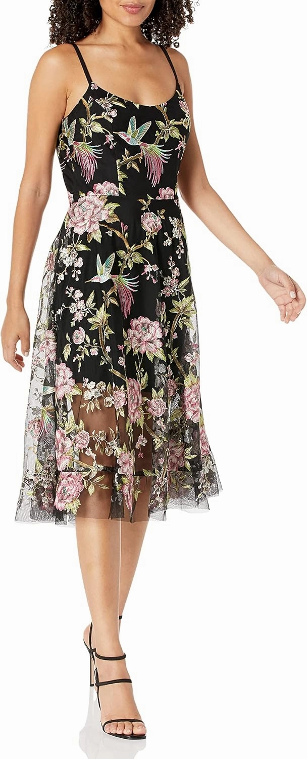 Dress the Population Women's Uma Sweetheart Bodice Fit and Flare Midi Dress