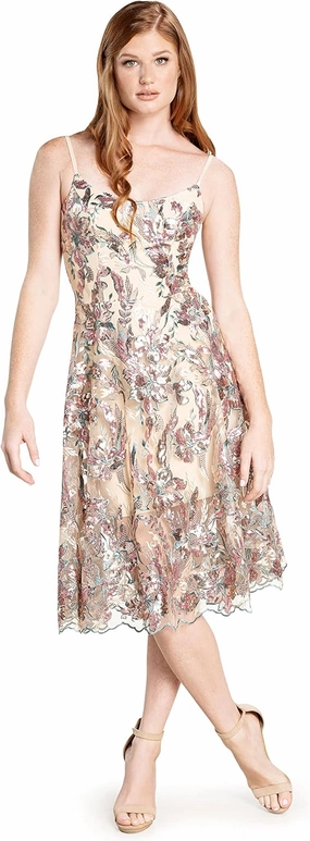 Dress the Population Women's Uma Sweetheart Bodice Fit and Flare Midi Dress