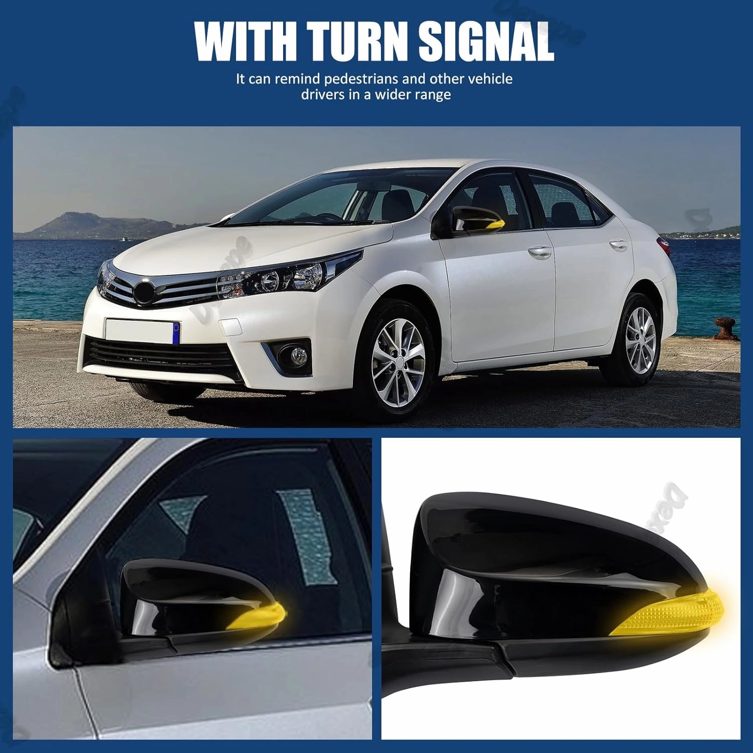 Driver Side Mirror Assembly Compatible with Toyota Corolla 2014-2019 Heated with Turn Signal, Power Adjustable Replace 8794002F50, 8794002F51, TO1320295, 8794002939 Black (7Pin Left)