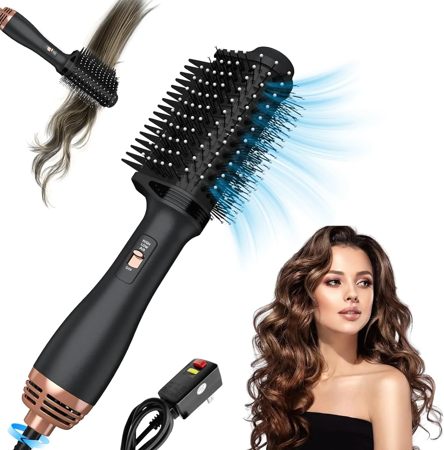 Dryer Brush 4-in-1 Ionic Ceramic Titanium Hot Air Styler: Straightening, Volumizing, and Frizz-Reducing Brush for All Hair Types (Black)