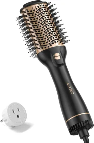 Dual Voltage Hair Dryer Brush, Travel Blow Dryer Brush for European, 120-240V Fast Drying Hot Air Brush with European Plug