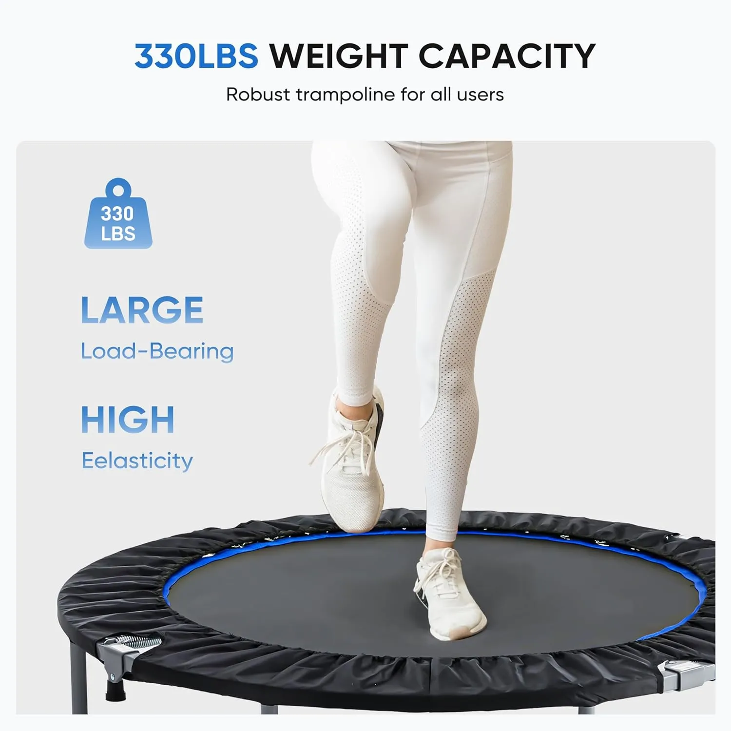 DUMOS 40/48" Foldable Mini Trampoline for Adults, Rebounder Trampoline with Adjustable Bar, Indoor/Outdoor Use, Max Load 330lbs