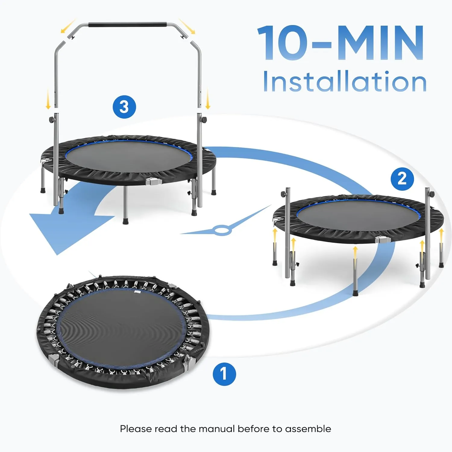 DUMOS 40/48" Foldable Mini Trampoline for Adults, Rebounder Trampoline with Adjustable Bar, Indoor/Outdoor Use, Max Load 330lbs